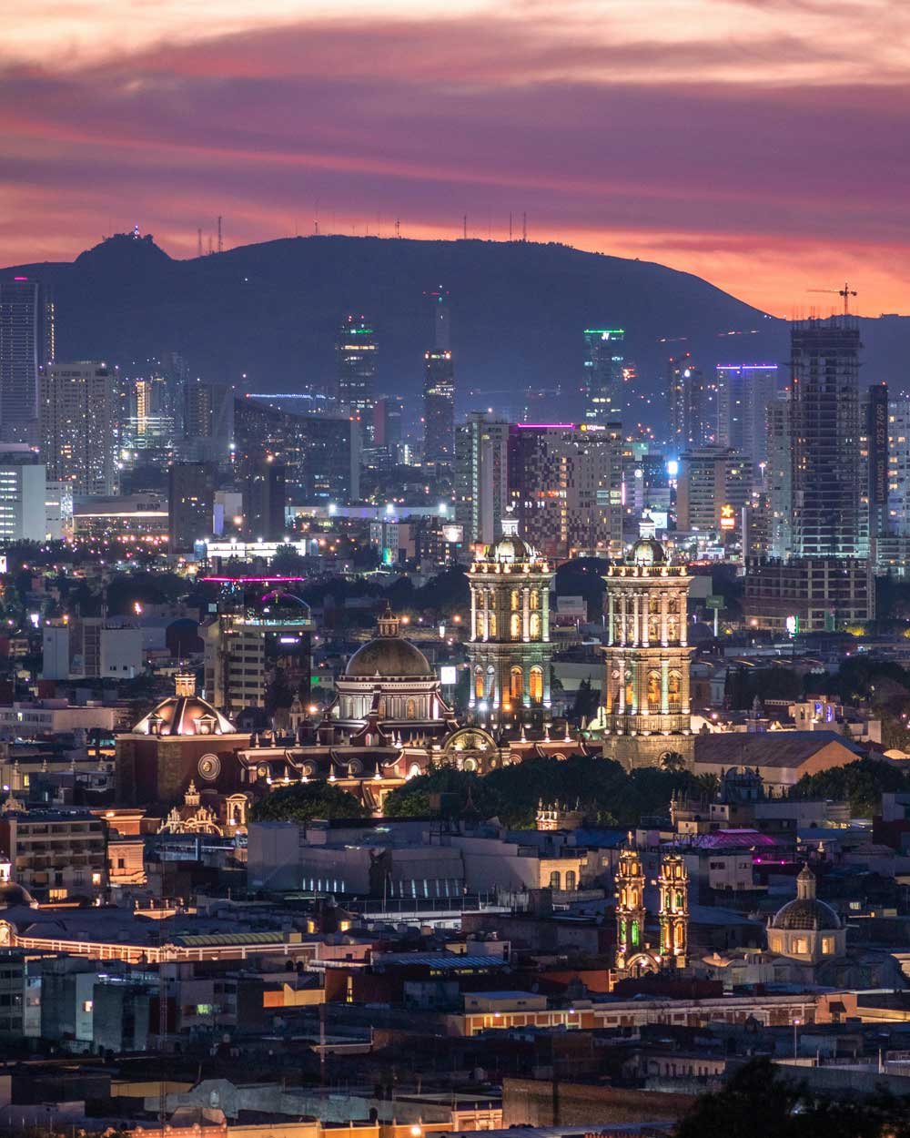 atardecer en ciudad de puebla
